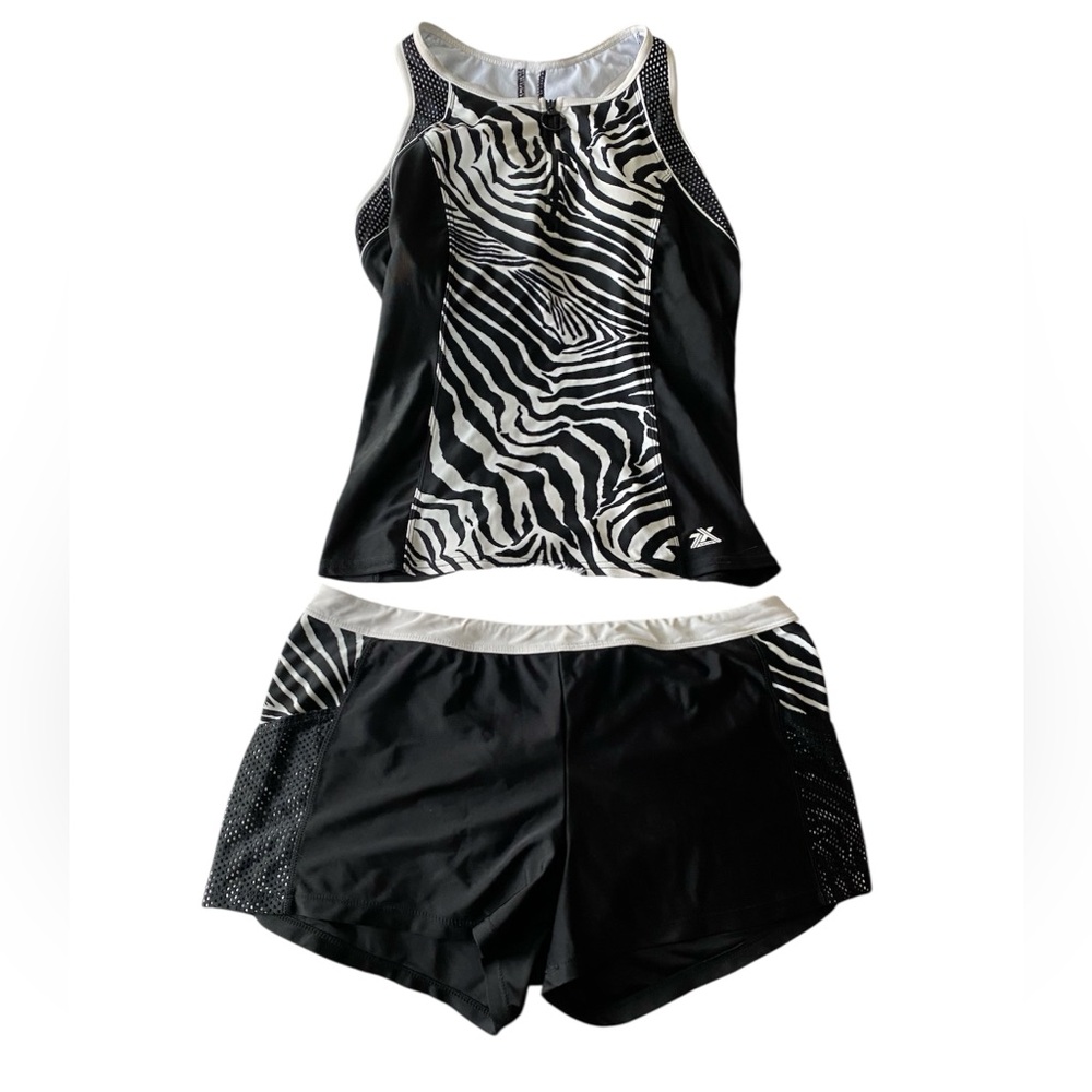 ZeroXposur Black and White Women's Swim Set With Tankini & Swim Shorts